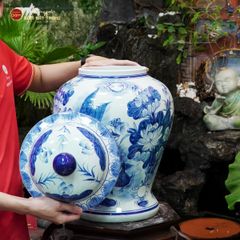 Bình Chóe Ngâm Rượu Men Lam Sen Cá