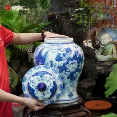 Bình Chóe Ngâm Rượu Men Lam Sen Cá