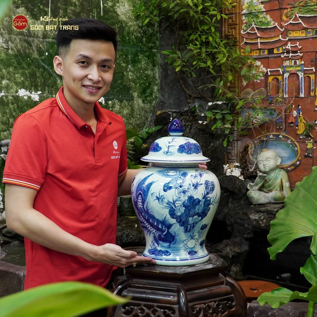 Bình Chóe Ngâm Rượu Men Lam Sen Cá
