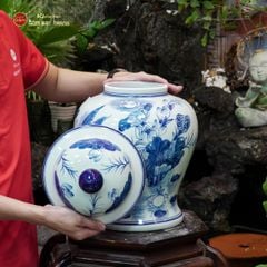 Bình Chóe Ngâm Rượu Men Lam Sen Cá