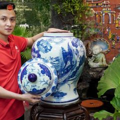 Bình Chóe Ngâm Rượu Men Lam Sen Cá