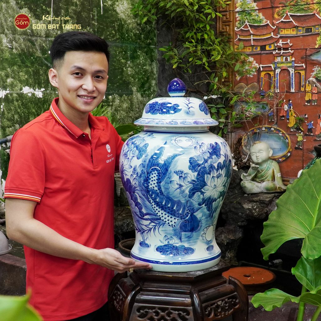 Bình Chóe Ngâm Rượu Men Lam Sen Cá