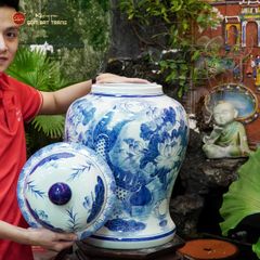 Bình Chóe Ngâm Rượu Men Lam Sen Cá