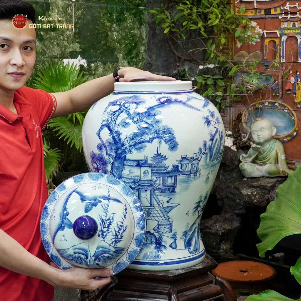Bình Chóe Ngâm Rượu Men Lam Sơn Thủy