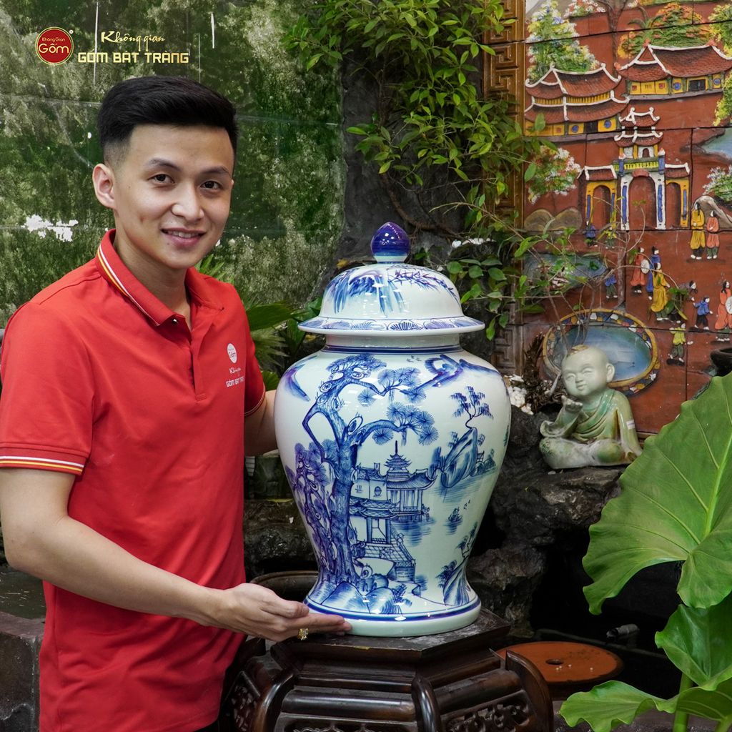 Bình Chóe Ngâm Rượu Men Lam Sơn Thủy