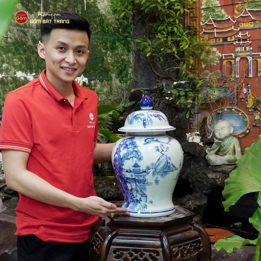 Bình Chóe Ngâm Rượu Men Lam Sơn Thủy