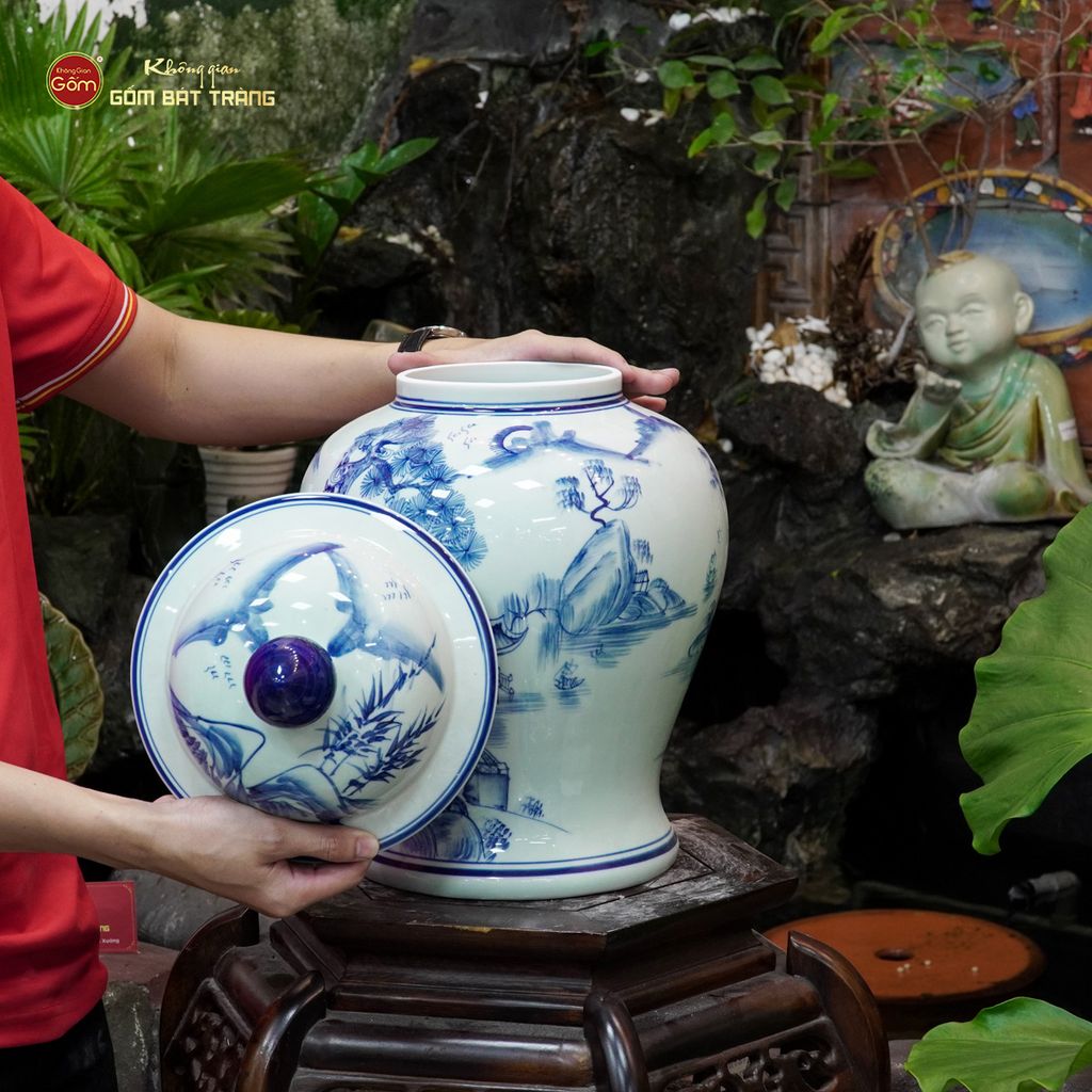 Bình Chóe Ngâm Rượu Men Lam Sơn Thủy