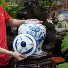 Bình Chóe Ngâm Rượu Men Lam Hoa Sen