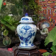 Bình Chóe Ngâm Rượu Men Lam Hoa Sen