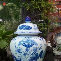 Bình Chóe Ngâm Rượu Men Lam Hoa Sen