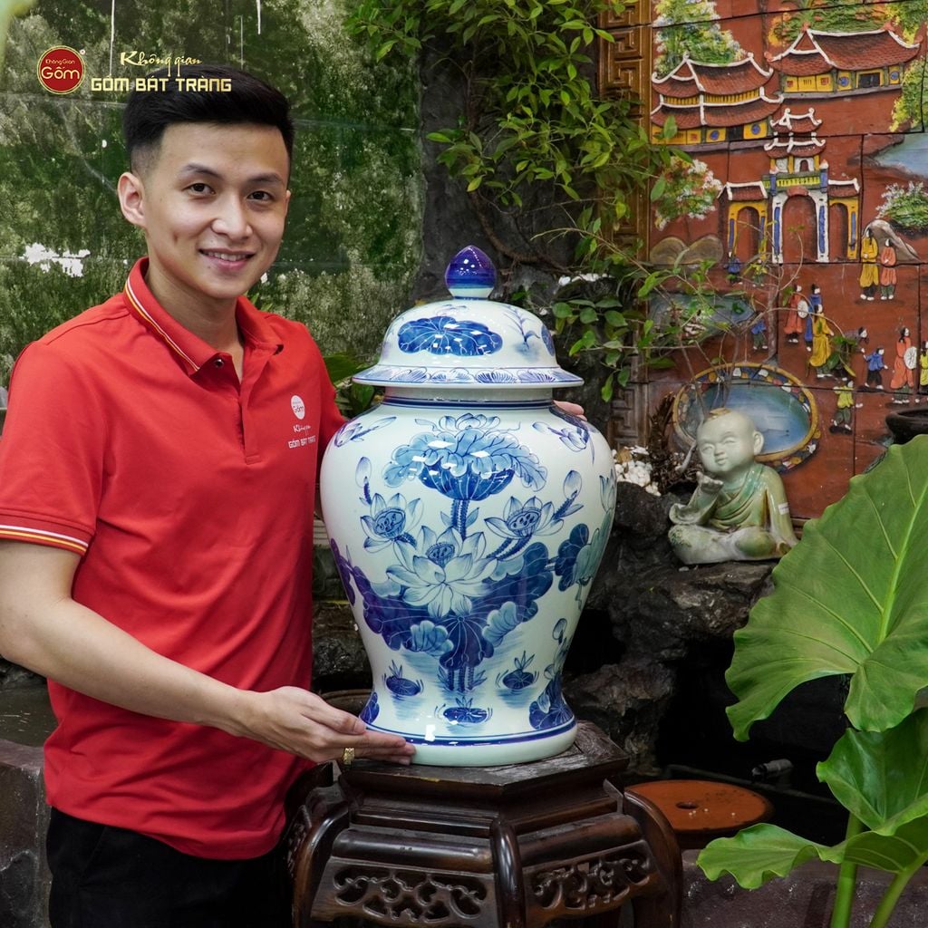 Bình Chóe Ngâm Rượu Men Lam Hoa Sen