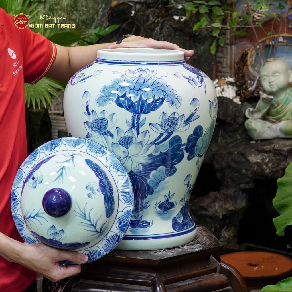 Bình Chóe Ngâm Rượu Men Lam Hoa Sen