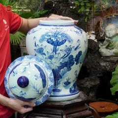 Bình Chóe Ngâm Rượu Men Lam Hoa Sen