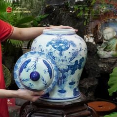 Bình Chóe Ngâm Rượu Men Lam Hoa Sen