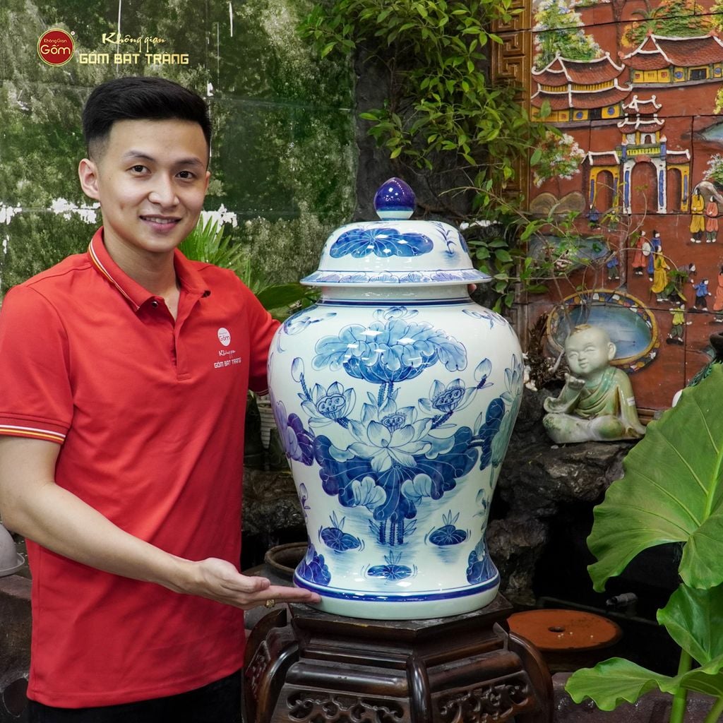 Bình Chóe Ngâm Rượu Men Lam Hoa Sen