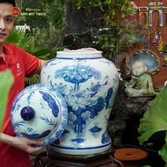 Bình Chóe Ngâm Rượu Men Lam Hoa Sen