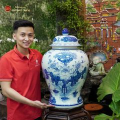 Bình Chóe Ngâm Rượu Men Lam Hoa Sen