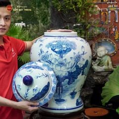 Bình Chóe Ngâm Rượu Men Lam Hoa Sen