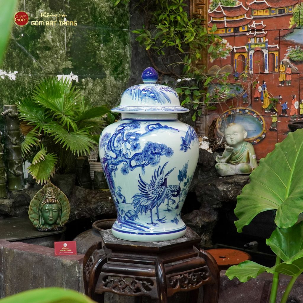 Bình Chóe Ngâm Rượu Men Lam Tùng Hạc