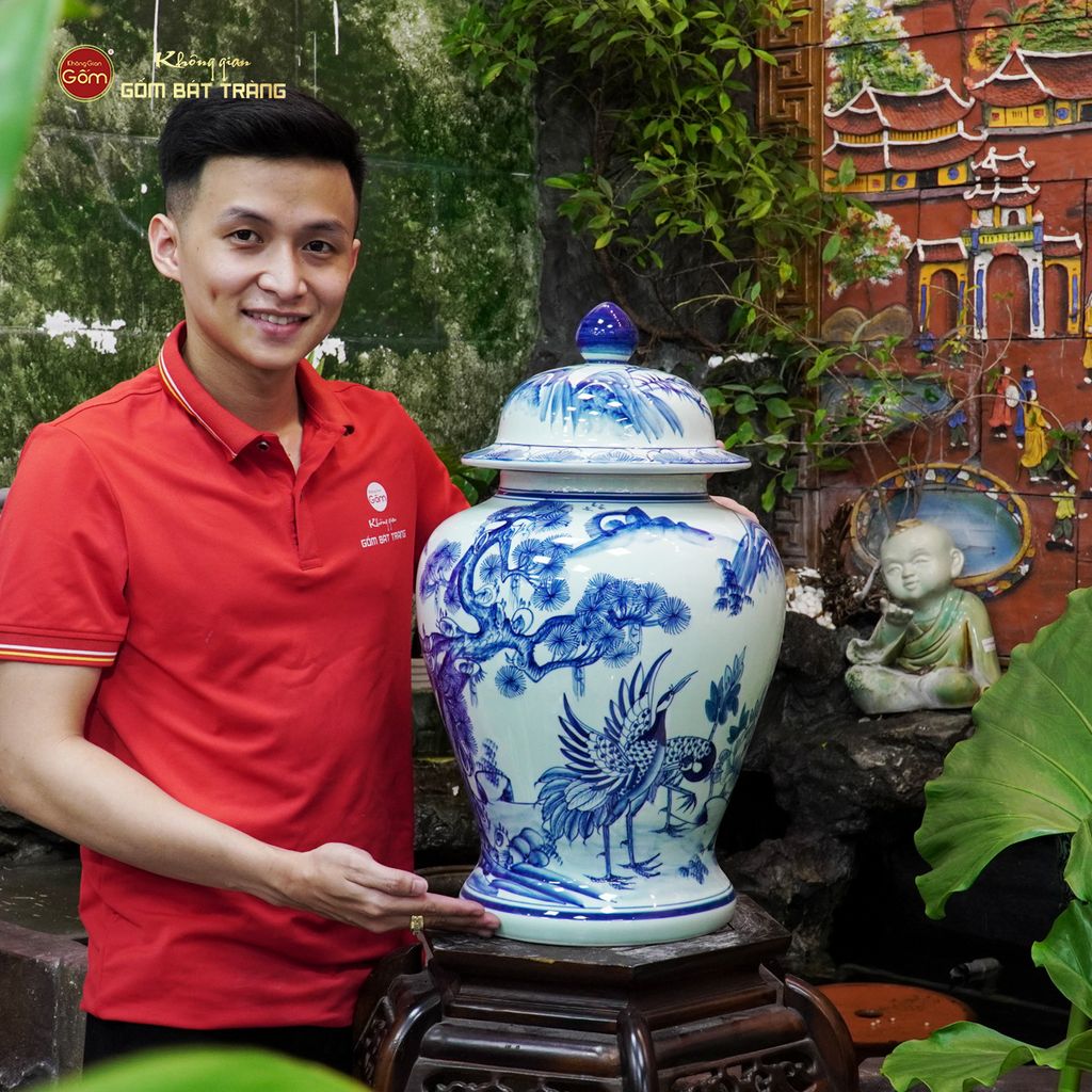 Bình Chóe Ngâm Rượu Men Lam Tùng Hạc