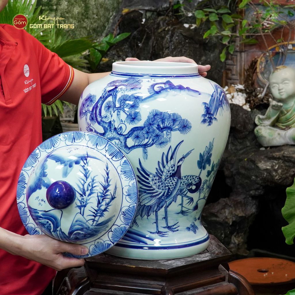 Bình Chóe Ngâm Rượu Men Lam Tùng Hạc