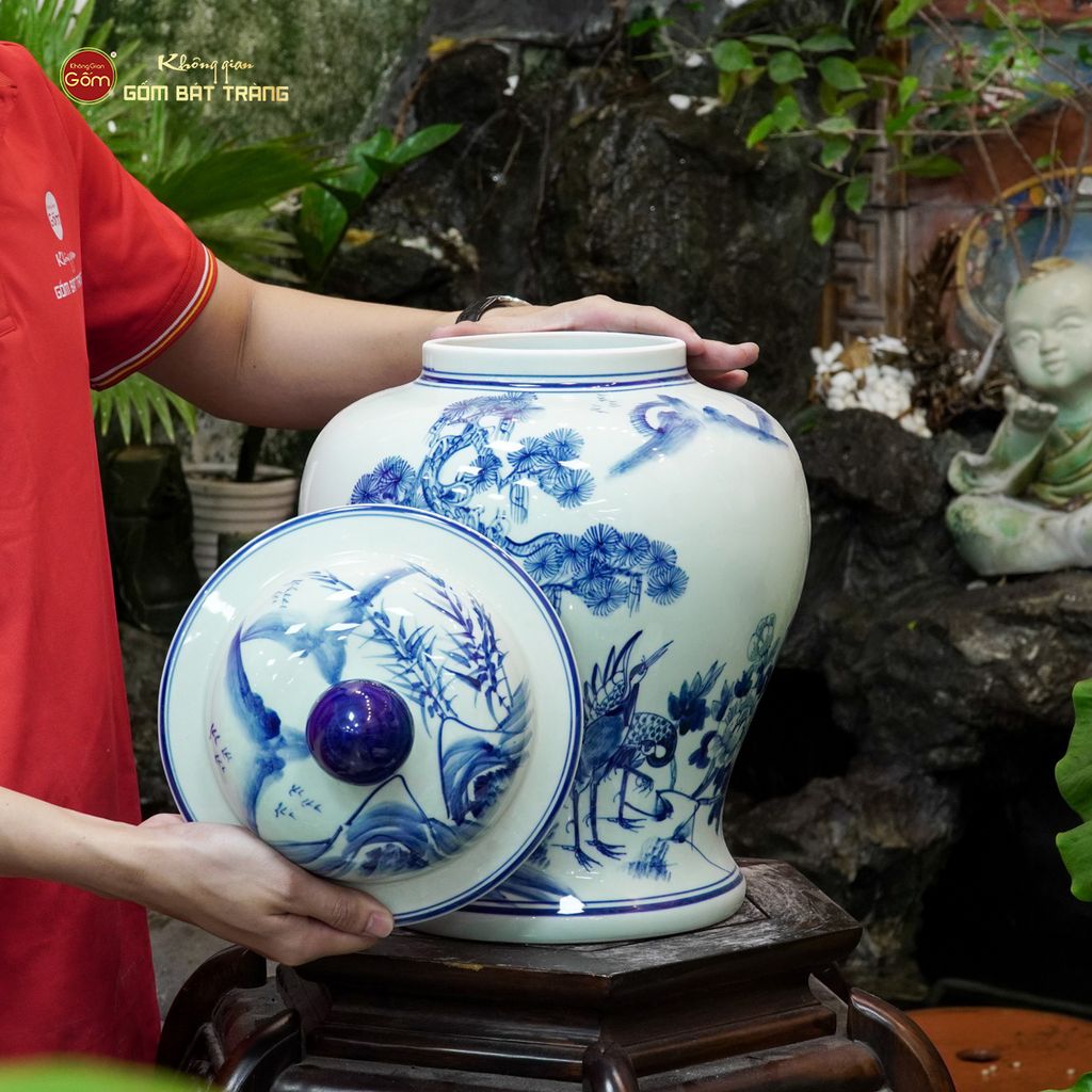 Bình Chóe Ngâm Rượu Men Lam Tùng Hạc