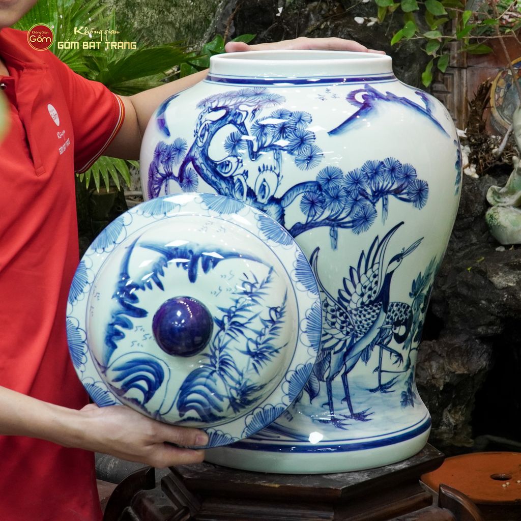 Bình Chóe Ngâm Rượu Men Lam Tùng Hạc