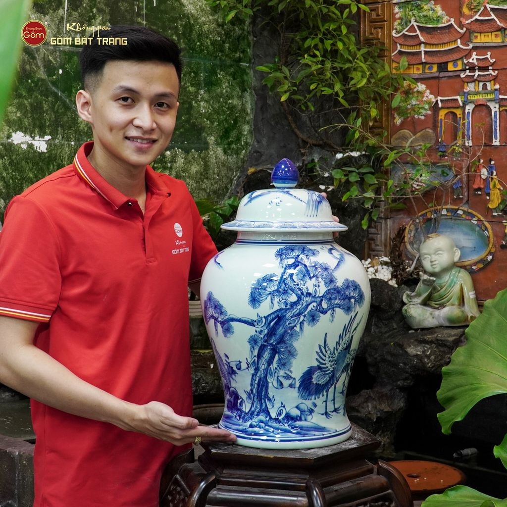 Bình Chóe Ngâm Rượu Men Lam Tùng Hạc