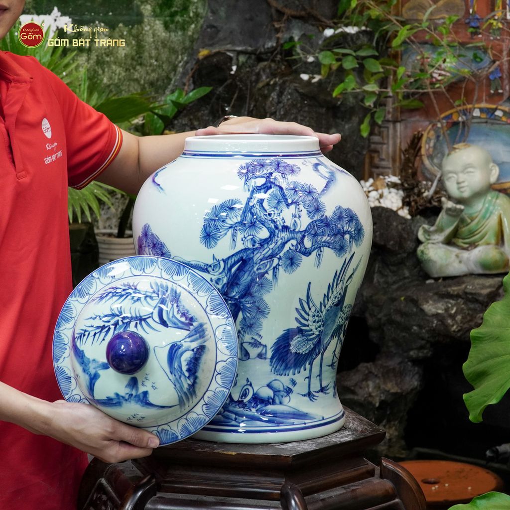 Bình Chóe Ngâm Rượu Men Lam Tùng Hạc