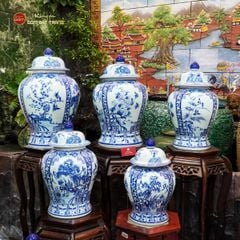 Bình Chóe Ngâm Rượu Men Lam Tứ Cảnh