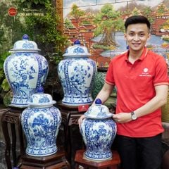 Bình Chóe Ngâm Rượu Men Lam Tứ Cảnh