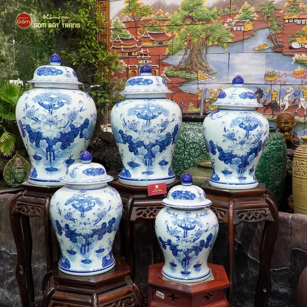 Bình Chóe Ngâm Rượu Men Lam Hoa Sen