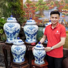 Bình Chóe Ngâm Rượu Men Lam Hoa Sen