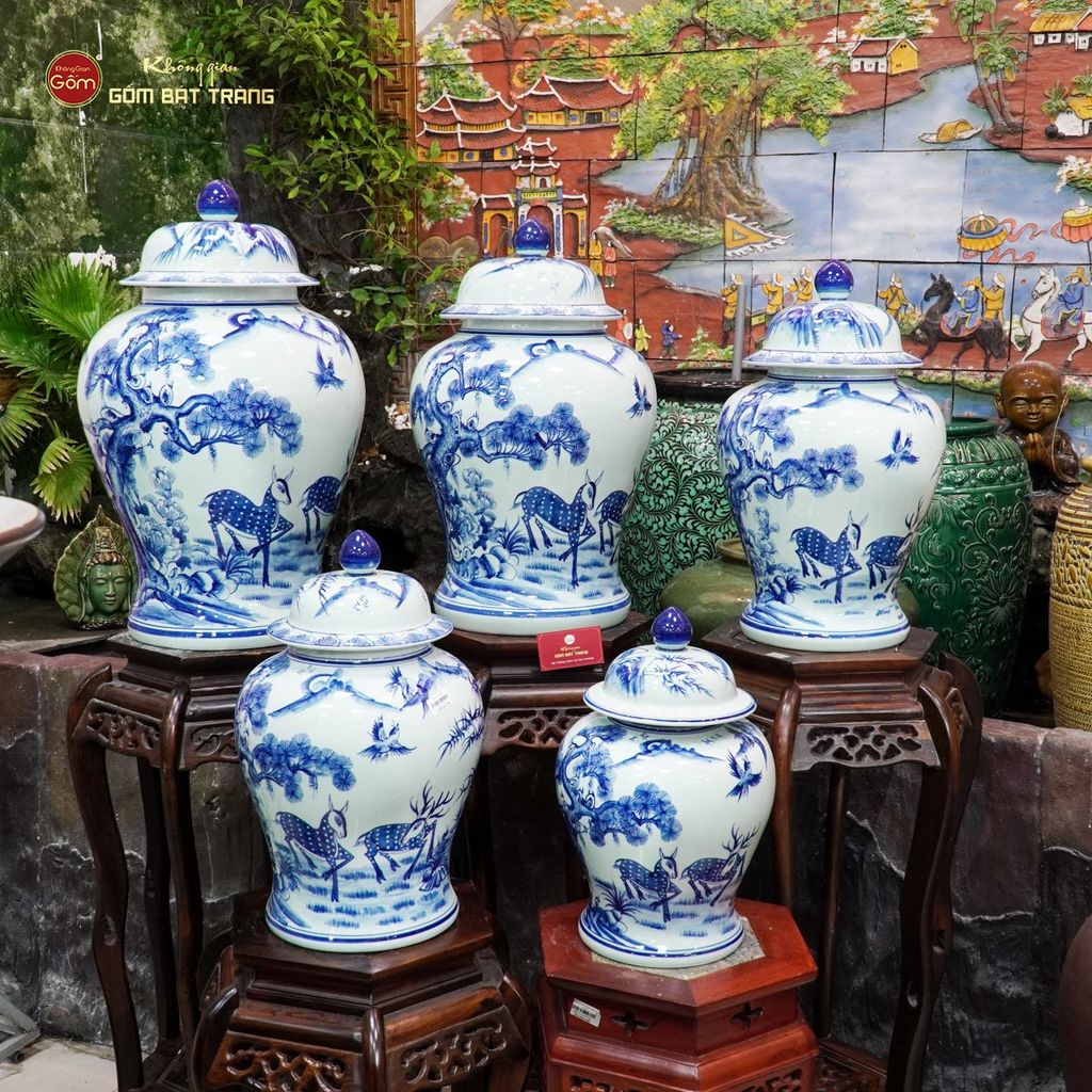Bình Chóe Ngâm Rượu Men Lam Tùng Lộc