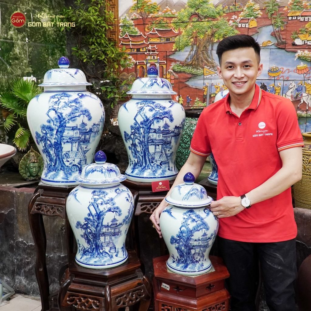 Bình Chóe Ngâm Rượu Men Lam Sơn Thủy