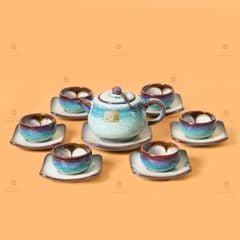 Bộ Ấm Chén Men Hỏa Biến Phấn Hồng