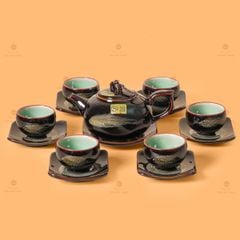 Bộ Ấm Chén Men Hỏa Biến Quét Xám Quả Hồng