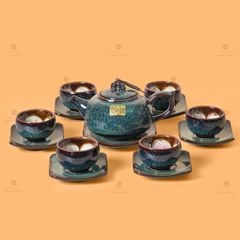 Bộ Ấm Chén Men Hỏa Biến Rêu Quả Hồng