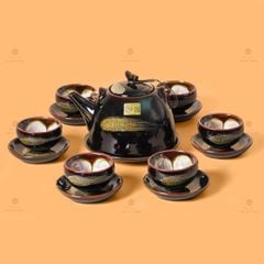 Bộ Ấm Chén Siêu Men Hỏa Biến Quét Xám