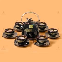 Bộ Ấm Chén Siêu Men Hỏa Biến Quét Xám Lòng Hoa