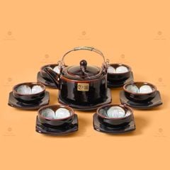 Bộ Ấm Chén Men Hỏa Biến Nâu Đen Ba Chân