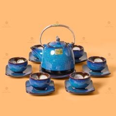 Bộ Ấm Chén Siêu Men Hỏa Biến Xanh Đen Lòng Hoa