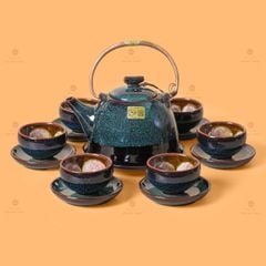 Bộ Ấm Chén Siêu Men Hỏa Biến Rêu Lòng Hoa