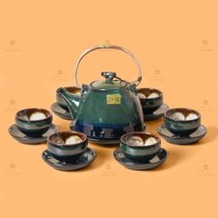 Bộ Ấm Chén Siêu Men Hỏa Biến Xanh Xám