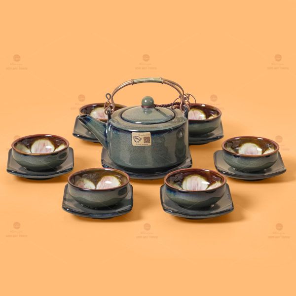 Bộ Ấm Chén Men Hỏa Biến Xám Ba Chân