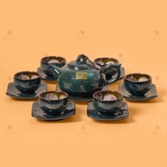 Bộ Ấm Chén Men Hỏa Biến Xanh Ngọc Quả Hồng