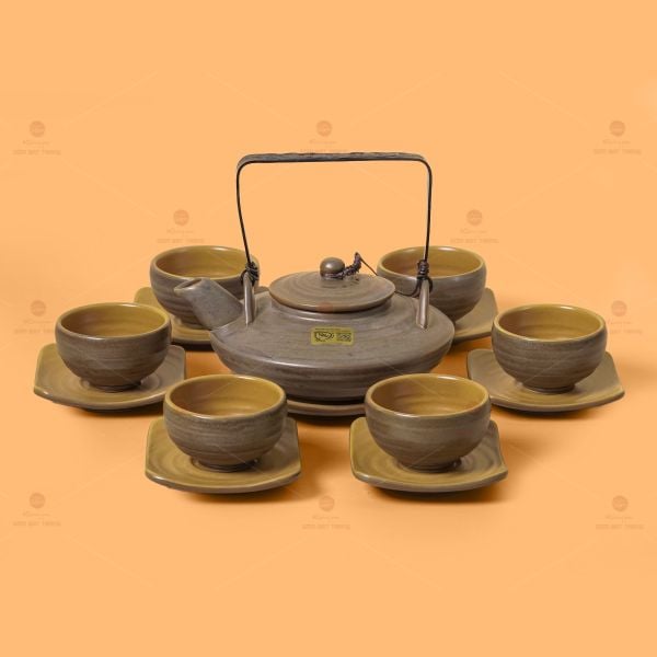 Bộ Ấm Chén Rêu Đá Dáng Đĩa Bay