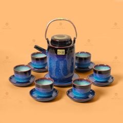 Bộ Ấm Chén Men Xanh Đen Cao Lòng Phấn Hồng