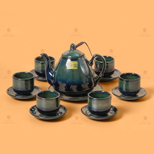 Bộ Ấm Chén Rêu Men Hỏa Biến Thỏ Ngọc