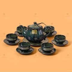 Bộ Ấm Chén Men Hỏa Biến Xanh Rêu Sen Ngọc Thỏ